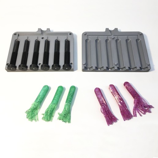 Download STL file Fishing Tube Bait Mold (6 Cavity) • 3D printer